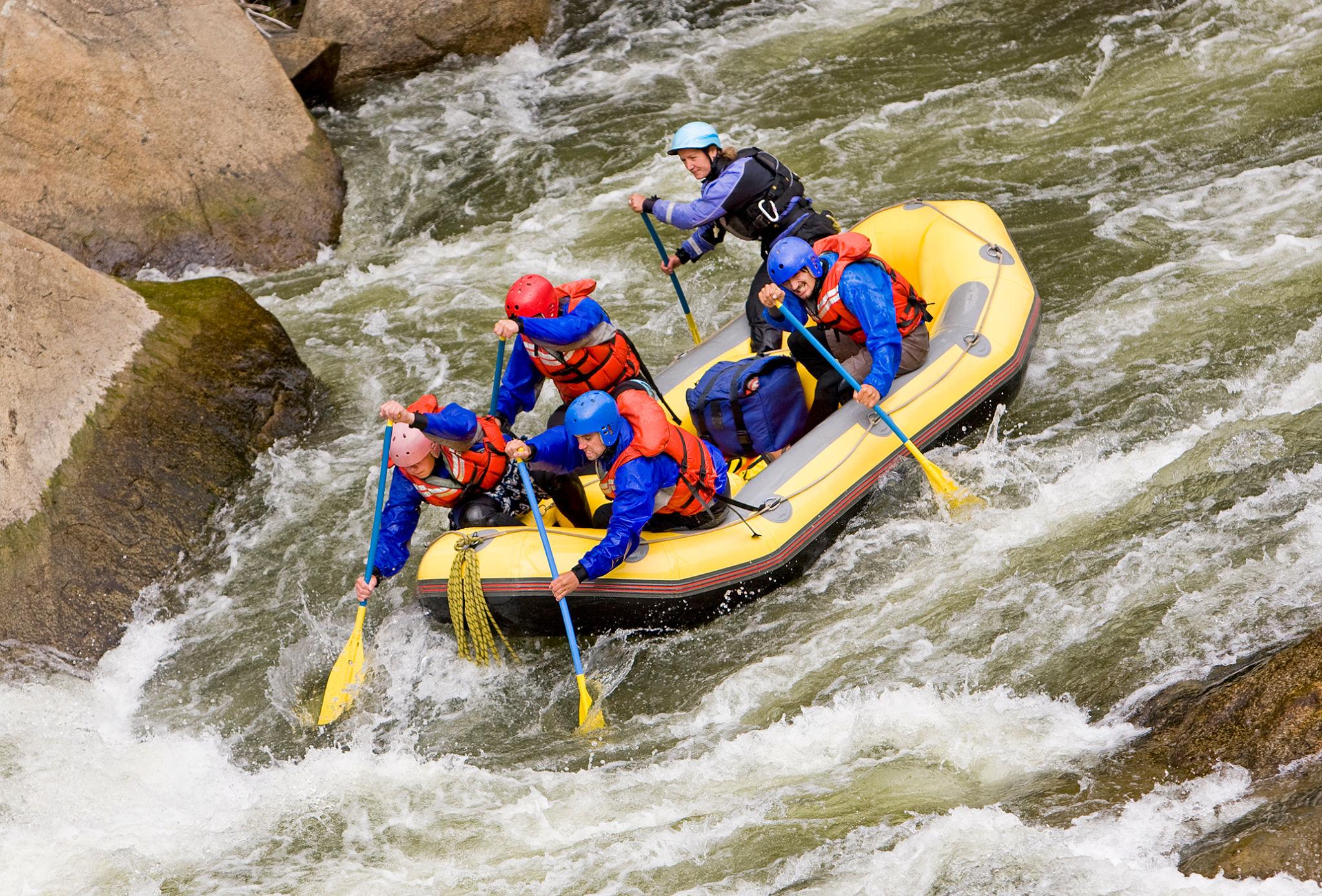 Whitewater rafters in Browns Canyon on the Arkansas River near Nathrop, Colorado